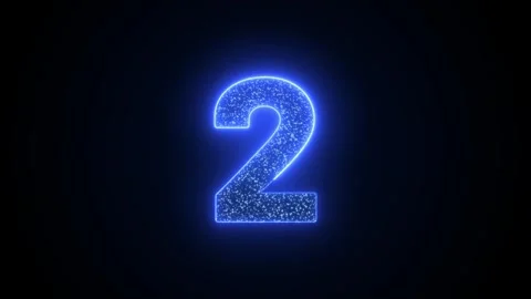 Number 2 Glowing Blue Neon Animation with Sparkling Particles Video stock 345040896