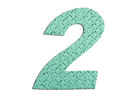 Number 2 with hand knitted texture on white background Stock Photos