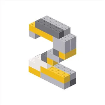 Number 2 in isometric view assembled from plastic blocks. Vector Stock Illustration