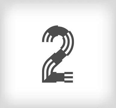 Number 2 linear modern logo. The letter is in the form of stripes. Stock Illustration