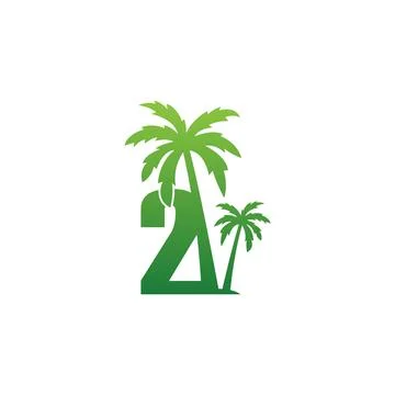Number 2 logo and  coconut tree icon design vector Stock Illustration
