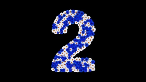 Number 2 made of cornflowers and white daisy flowers Stock Footage 73942567