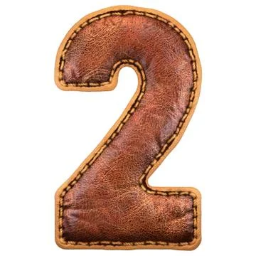 Number 2 made of leather. 3D render font with skin texture on white background. Illustrazione stock