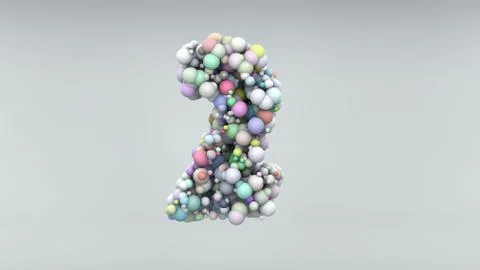 Number 2 made of plastic beads, purple bubbles, isolated on white, 3d render Stock Illustration
