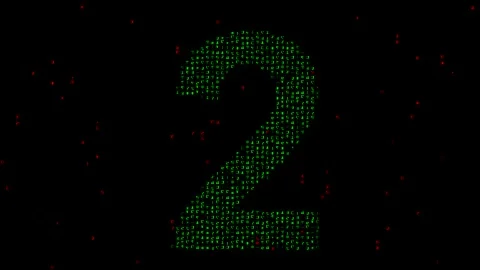Number 2 with matrix code on plain black background Stock Footage 242563910