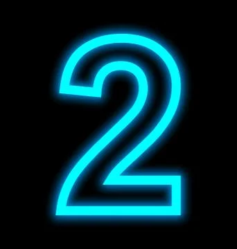 Number 2 neon lights outlined isolated on black Stock Illustration