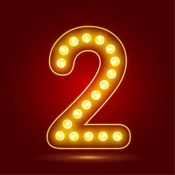 Number 2 with realistic lamp, vector illustration. can be used for christmas Stock Illustration