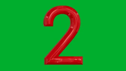 Number 2 rotates on a green background in red shiny colour on chroma screen Stock Footage 265149069