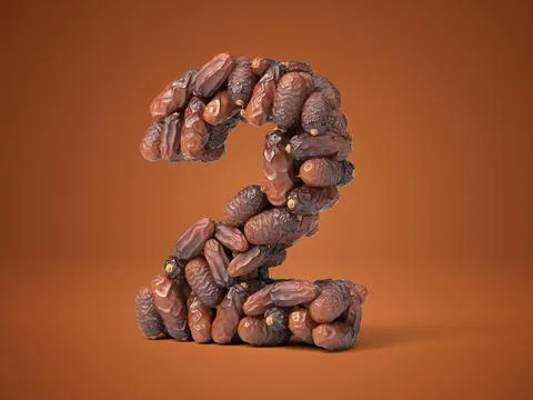 Number 2 shaped date palm fruits, 3d illustration Stock Illustration