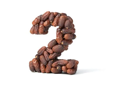 Number 2 shaped date palm fruits, 3d illustration Stock Illustration