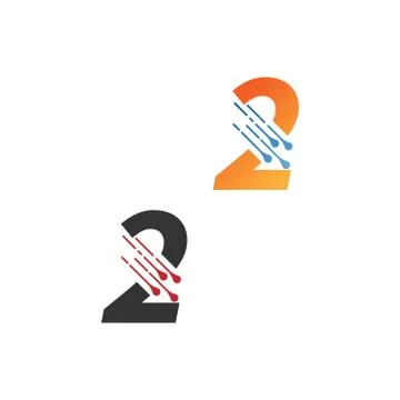 Number 2  simple  tech logo with circuit lines style icon Stock Illustration