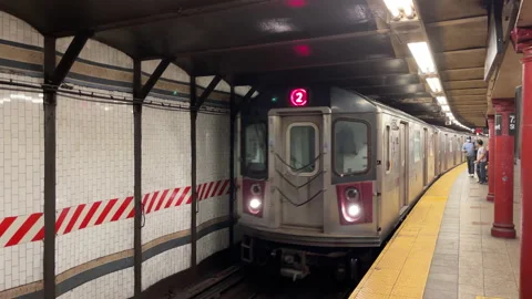 Number 2 Train arrives at the 72nd Street Subway Station, Manhattan Stock Footage 230738627