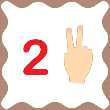 Number 2 (two), educational card, learning counting with fingers of hand Illustrazione stock