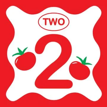 Number 2 (two), educational card, learning counting with vegetables, math Stock Illustration