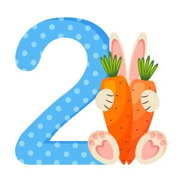 Number 2 two for kids. Learn to count with funny bunny. Vector illustration. Stock Illustration