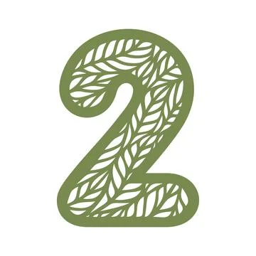 Number 2 (two) with leaf pattern.  Stock Illustration