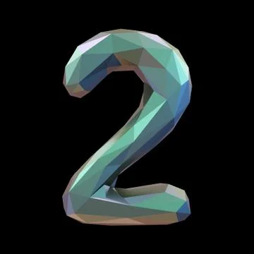 Number 2 two in low poly style isolated on black background. 3d Illustrazione stock