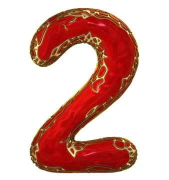 Number 2 two in low poly style red color isolated on white background. 3d Stock Illustration