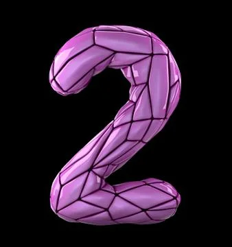 Number 2 two in low poly style pink color isolated on black background. 3d Stock Illustration