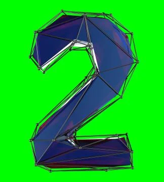 Number 2 two in low poly style blue color isolated on green background. 3d Illustrazione stock
