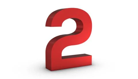 Number 2 Two Red Sign 3D Rendering Isolated on White Background イラスト素材