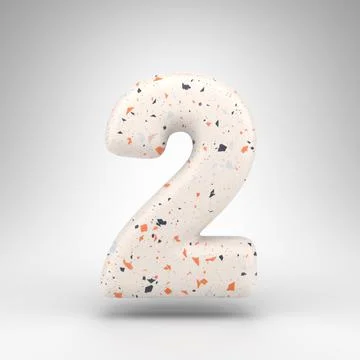Number 2 on white background. 3D number with terrazzo pattern texture. Stock Illustration
