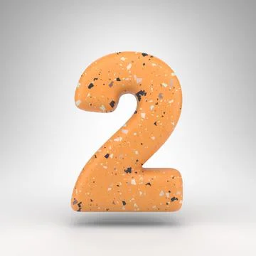 Number 2 on white background. 3D number with orange terrazzo pattern texture. Stock Illustration