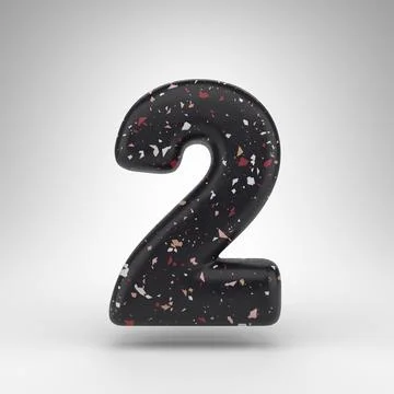 Number 2 on white background. 3D number with black terrazzo pattern texture. Stock Illustration