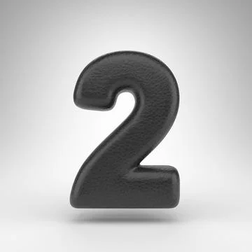 Number 2 on white background. Black leather 3D number with skin texture. Stock Illustration