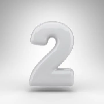 Number 2 on white background. White plastic 3D number with glossy surface. Ilustração Stock