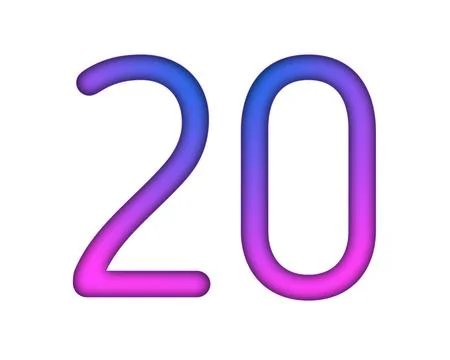 Number 20 gradient blue pink 3d sign symbol on white background Stock Illustration