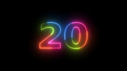 Number 20 neon glowing rainbow light animation Vidéo 330512092
