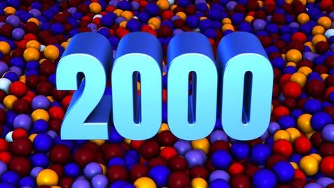 Number 2000 3D Extrude On Blue Red Colorful Ball Pit Balls Background 3D  Stock Illustration
