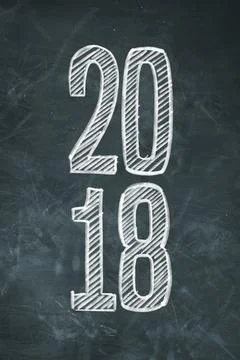 Number 2018 hand lettered in white chalk on a plain blackboard Stock Illustration