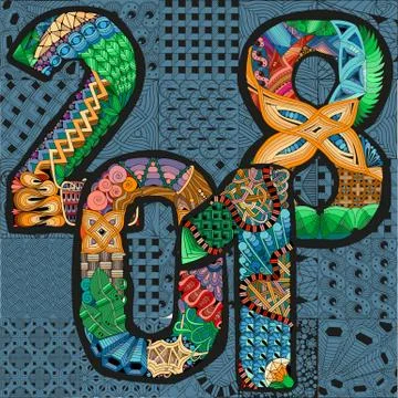 Number 2018 Zentangle. Vector decorative object Stockillustratie