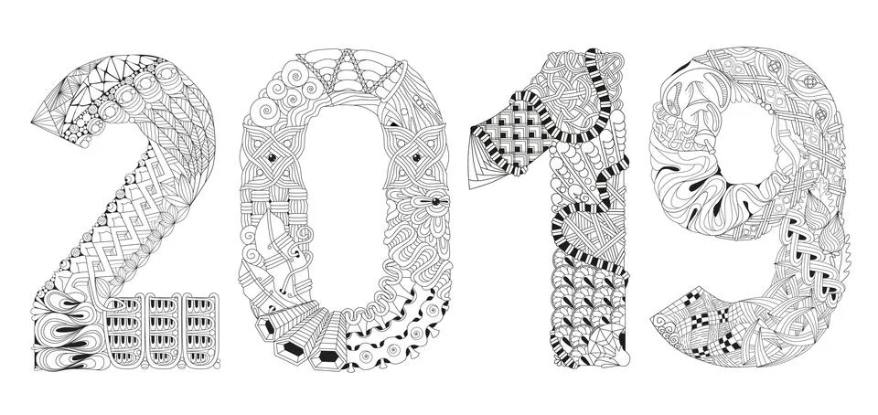 Number 2019 Zentangle. Vector decorative object Ilustração Stock