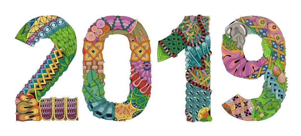 Number 2019 Zentangle. Vector decorative object Stock Illustration