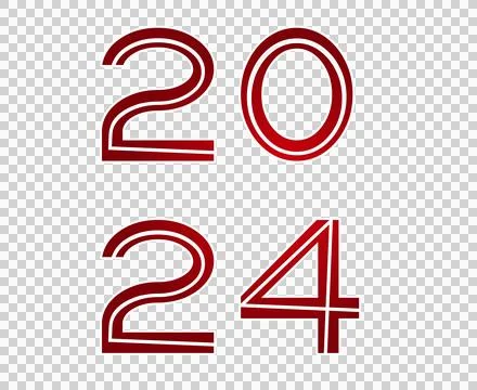 Number 2024 gradient red on transparent background Stock Illustration