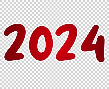 Number 2024 gradient red on transparent background Stock Illustration