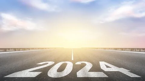 Number 2024 written on empty road Stock Illustration