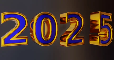 The number 2025 flies past the camera. New Year's Eve 2025. Stock Footage 254988032