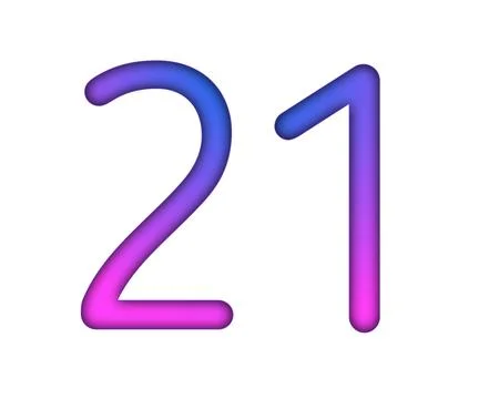 Number 21 gradient blue pink 3d sign symbol on white background Stock Illustration