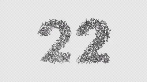 Number 22 Made of Numbers. 3D Font Number Animation with Alpha Channel Video stock 302171708