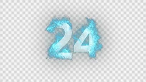 Number 24 in blue fire with alpha channel, number twenty four Видео 264757705