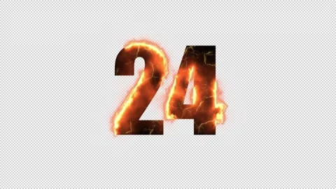 Number 24 is on fire with alpha channel, numbers are on fire, number twenty Stock Footage 260908748