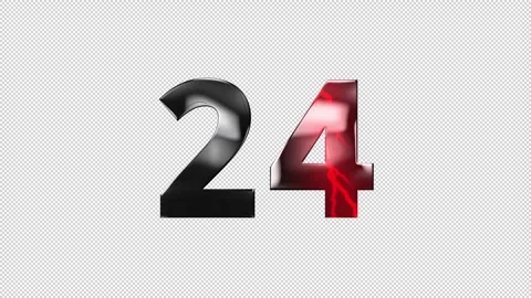 Number 24 with lightning, alpha channel, number twenty four Stock Footage 276350872