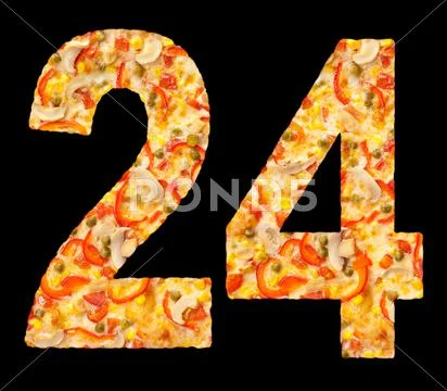 Number 24 of pizza with mushrooms, isolated Stock Photos
