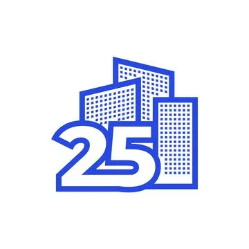 Number 25 with building logo design vector graphic symbol icon illustration.. Ilustração Stock