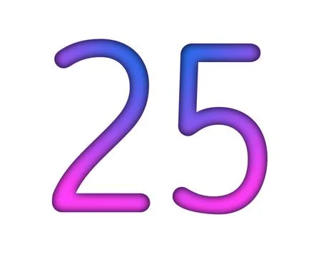 Number 25 gradient blue pink 3d sign symbol on white background Stock Illustration