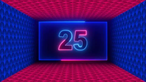 Number 25 Neon Light In The Middle Rectangle Shape Inside Artistic Texture  Stock Illustration